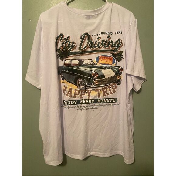 Shein Curve White City Driving Chasing Time Scoop Neck Short Sleeve 4X NWOT - Picture 5 of 5